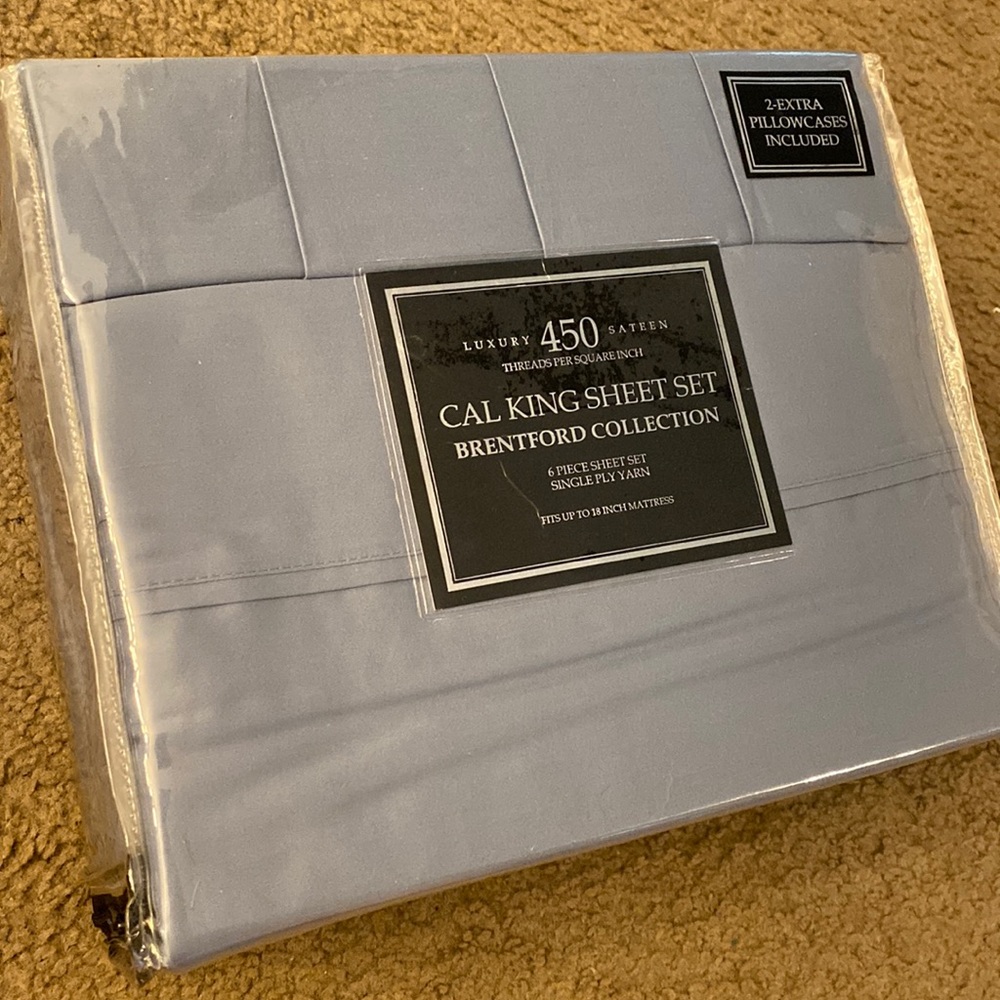 Macy’s 450 Sateen Cal King Sheets Set Brentford Collection NWT NEW 6-pc Blue